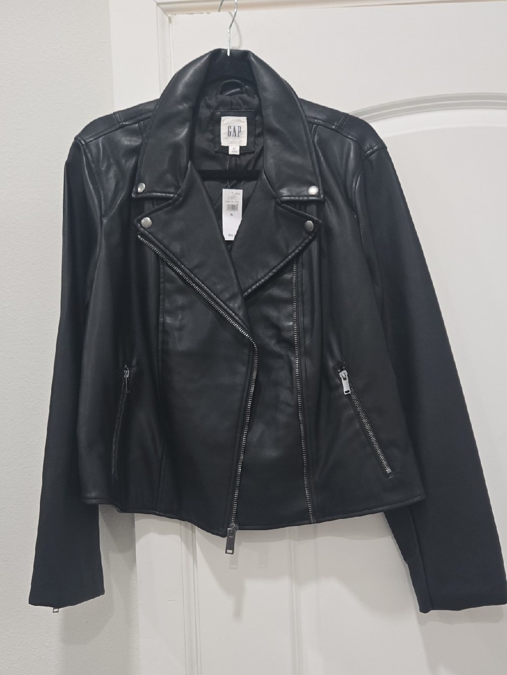 GAP Black Faux Leather Moto Jacket with Silver Hardware